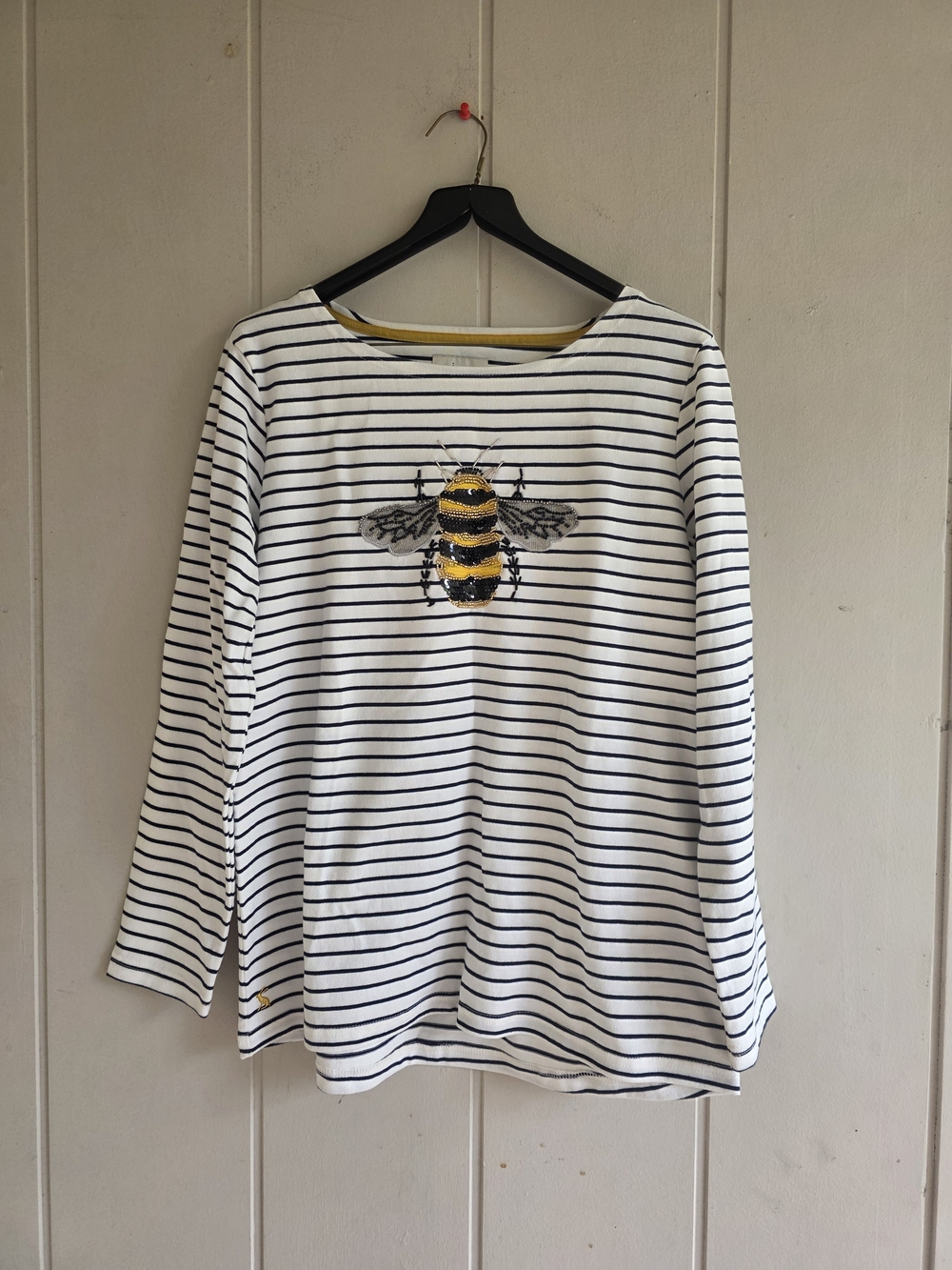 Joules Bumble Bee Beaded Harbour Stripe Long Sleeve Shirt Blouse Sz 10
